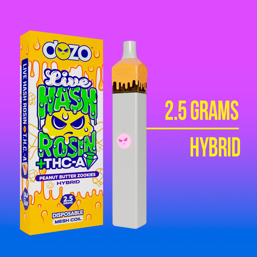 2.5g Dozo Live Hash Rosin THC-A Vape: Sunday Driver (Hybrid)