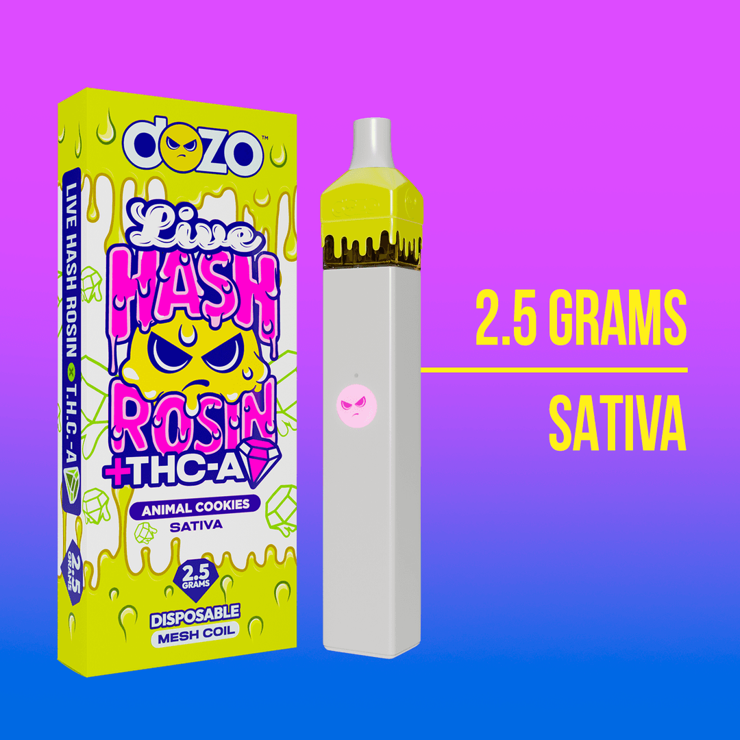 2.5g Dozo Live Hash Rosin THC-A Vape: Sunday Driver (Hybrid)
